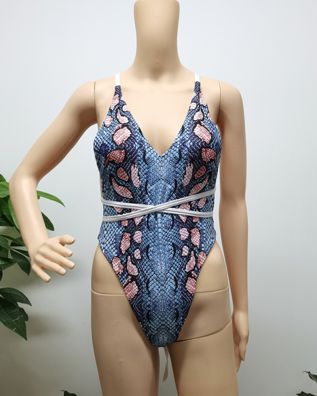 Women Solid Color Backless One-piece Swimwear 
