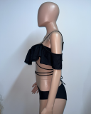 Women Black Off Shoulder Solid Color Bikini Sets