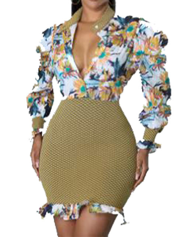 Four Seasons Colorful Print Long Sleeve Dress S-4XL