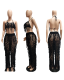 Hot Sale Hollow Out Halter Neck Backless Hole Women Beach Wear Pants Sets Two Pieces Outfit White Orange Rosy Black Khaki S-2XL