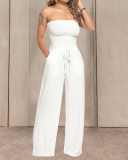 New Ladies Fashion New Wrap Chest Wide Leg Jumpsuit Solid Color S-XXL