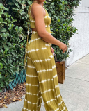 Women Stripe Halter Neck Sleeveless Pants Sets Two Pieces Outfit Yellow Orange Purple Blue S-2XL