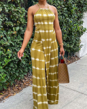 Women Stripe Halter Neck Sleeveless Pants Sets Two Pieces Outfit Yellow Orange Purple Blue S-2XL