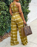 Women Stripe Halter Neck Sleeveless Pants Sets Two Pieces Outfit Yellow Orange Purple Blue S-2XL