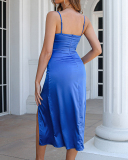 Women's Sexy Low Cut Mid Length Sling Dress Color Sexy Dress S-XL