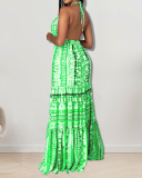 Women Sleeveless Fashion Backless Halter Neck Maxi Dresses Red Green Sky Blue S-2XL