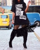 Women's Fashion T-Shirt Letter Mesh Tank Top Short  T-shirt Two Piece Suit S-XL