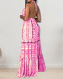 Women Sleeveless Fashion Backless Halter Neck Maxi Dresses Red Green Sky Blue S-2XL