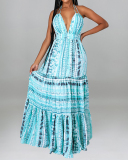 Women Sleeveless Fashion Backless Halter Neck Maxi Dresses Red Green Sky Blue S-2XL