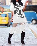 Women's Fashion T-Shirt Letter Mesh Tank Top Short  T-shirt Two Piece Suit S-XL
