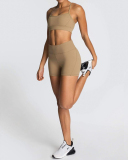 Yoga Two Piece New Women's Bra Shorts Sports Solid Color Suit XS-XL