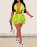 Lady Solid Color Sleeveless Tassel Hollow Out Bra Top Hot Sale Short Sets Two Pieces Outfit White Green Pink Yellow Orange Black Red Apricot Blue S-2XL