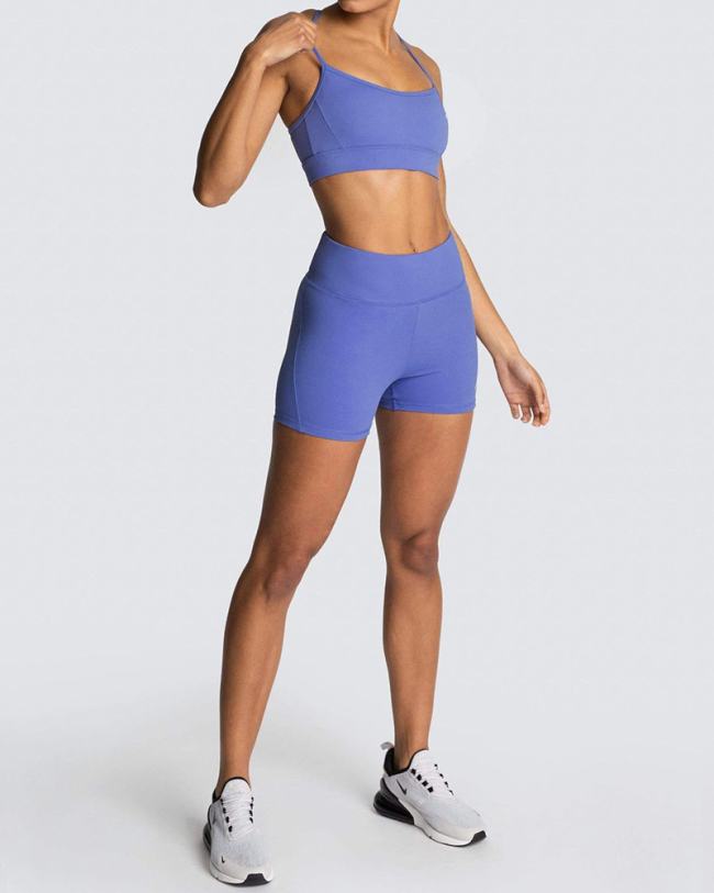 Yoga Two Piece New Women's Bra Shorts Sports Solid Color Suit XS-XL