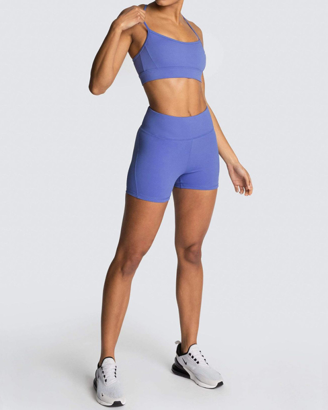 Yoga Two Piece New Women's Bra Shorts Sports Solid Color Suit XS-XL