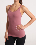 Long Yoga Vest Women's Sports Running Fitness Clothes With Chest Pad Racerback Top Red Green Purple Black White Grey Pink S-XL
