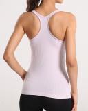 Long Yoga Vest Women's Sports Running Fitness Clothes With Chest Pad Racerback Top Red Green Purple Black White Grey Pink S-XL