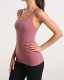 Long Yoga Vest Women's Sports Running Fitness Clothes With Chest Pad Racerback Top Red Green Purple Black White Grey Pink S-XL