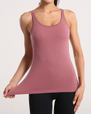Long Yoga Vest Women's Sports Running Fitness Clothes With Chest Pad Racerback Top Red Green Purple Black White Grey Pink S-XL