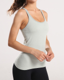 Long Yoga Vest Women's Sports Running Fitness Clothes With Chest Pad Racerback Top Red Green Purple Black White Grey Pink S-XL