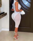 Woman's Sleeveless Solid Color High Neck Strappy Hollow Out Fashion Mesh Rompers Yellow Black White Pink Light Blue Purple S-2XL