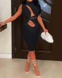 Woman's Sleeveless Solid Color High Neck Strappy Hollow Out Fashion Mesh Rompers Yellow Black White Pink Light Blue Purple S-2XL
