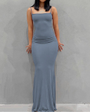 Fashion Solid Color Sleeveless Square Collar Slim Tight Long Dress Maxi Dresses Multi-color Options XS-3XL