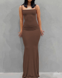 Fashion Solid Color Sleeveless Square Collar Slim Tight Long Dress Maxi Dresses Multi-color Options XS-3XL