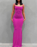 Fashion Solid Color Sleeveless Square Collar Slim Tight Long Dress Maxi Dresses Multi-color Options XS-3XL