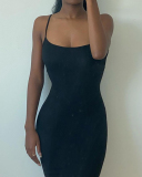 Fashion Solid Color Sleeveless Square Collar Slim Tight Long Dress Maxi Dresses Multi-color Options XS-3XL