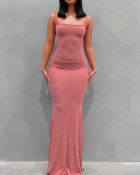 Fashion Solid Color Sleeveless Square Collar Slim Tight Long Dress Maxi Dresses Multi-color Options XS-3XL