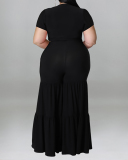 Summer Womans Short Sleeve Solid Color V-neck Crop Top Long Pants Suits Plus Size Two Piece Sets Yellow Purple Black Rosy Green Blue XL-5XL