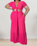 Summer Womans Short Sleeve Solid Color V-neck Crop Top Long Pants Suits Plus Size Two Piece Sets Yellow Purple Black Rosy Green Blue XL-5XL