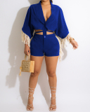Solid Color V-neck Women Strappy Fashion Short Sets Two Pieces Outfit Pink Orange Black Royal Blue Dark Green S-2XL