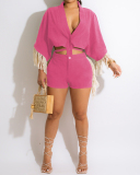 Solid Color V-neck Women Strappy Fashion Short Sets Two Pieces Outfit Pink Orange Black Royal Blue Dark Green S-2XL