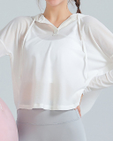 Women Long Sleeve Hoodies Solid Color Loose Yoga Tops Black White Pink S-L