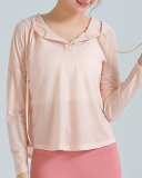 Women Long Sleeve Hoodies Solid Color Loose Yoga Tops Black White Pink S-L
