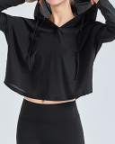 Women Long Sleeve Hoodies Solid Color Loose Yoga Tops Black White Pink S-L