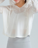 Women Long Sleeve Hoodies Solid Color Loose Yoga Tops Black White Pink S-L