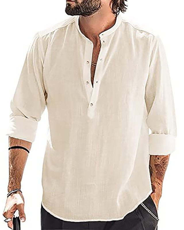 Men's T-shirt New Casual Fashion Shirt Long Sleeve Cotton Linen Shirt Man Blouse Shirts