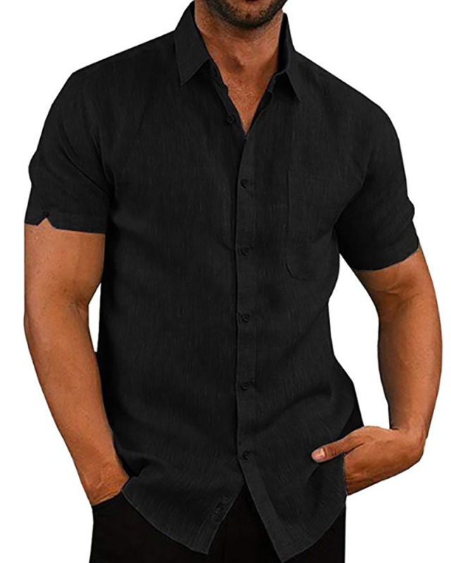 Mens Linen Blouse Short Sleeve Baggy Buttons Summer Solid Comfortable Pure Cotton And Linen Casual Loose Holiday Shirts Tee Tops