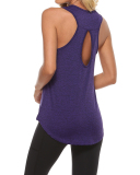 New U-Neck Hollow Out Solid Color Sports Yoga Tank Tops Dark Red Blue Green Purple Gray S-XL