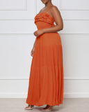 Women Strap Solid Color Ruched Backless Fashion Maxi Dresses Pink Orange Purple Blue S-XL