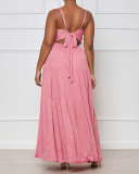 Women Strap Solid Color Ruched Backless Fashion Maxi Dresses Pink Orange Purple Blue S-XL