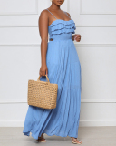 Women Strap Solid Color Ruched Backless Fashion Maxi Dresses Pink Orange Purple Blue S-XL