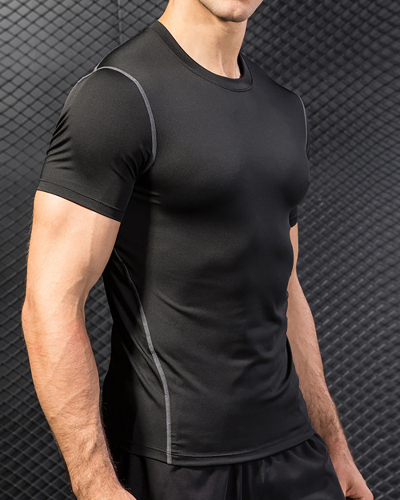 Men's Running Sports High Elasticity Quick Dry Short Sleeve Tight T-shirt S-3XL