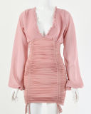 Long Sleeve V-neck Women Slim Dress S-L