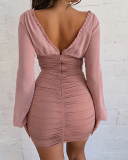 Long Sleeve V-neck Women Slim Dress S-L