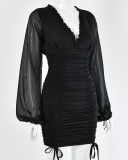 Long Sleeve V-neck Women Slim Dress S-L