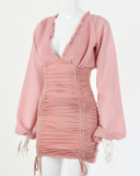 Long Sleeve V-neck Women Slim Dress S-L