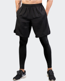 Men's Sports Wear Casual Quick Dry Fake Two Piece Shorts Pants Black Gray S-2XL